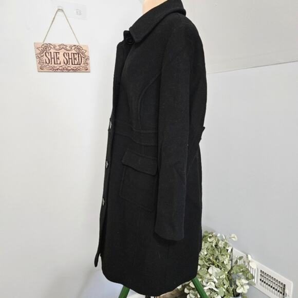 Talbots Black Wool Button Up Coat with Pockets Plus Size 14 Overcoat - Picture 4 of 12